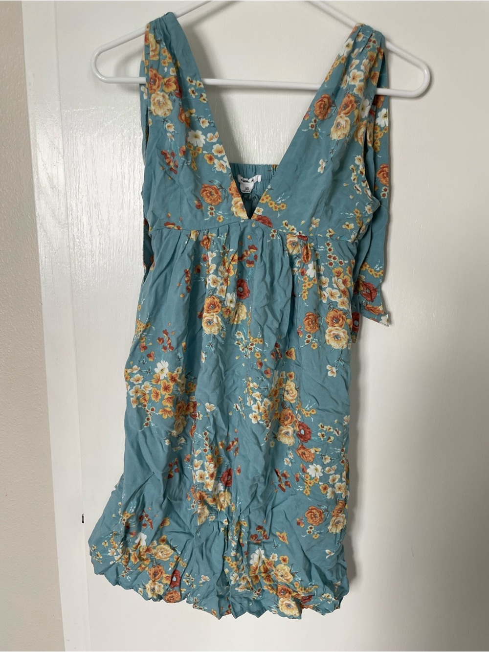 O’Neill Floral V-Neck Blue Dress with Yellow & Orange Flowers